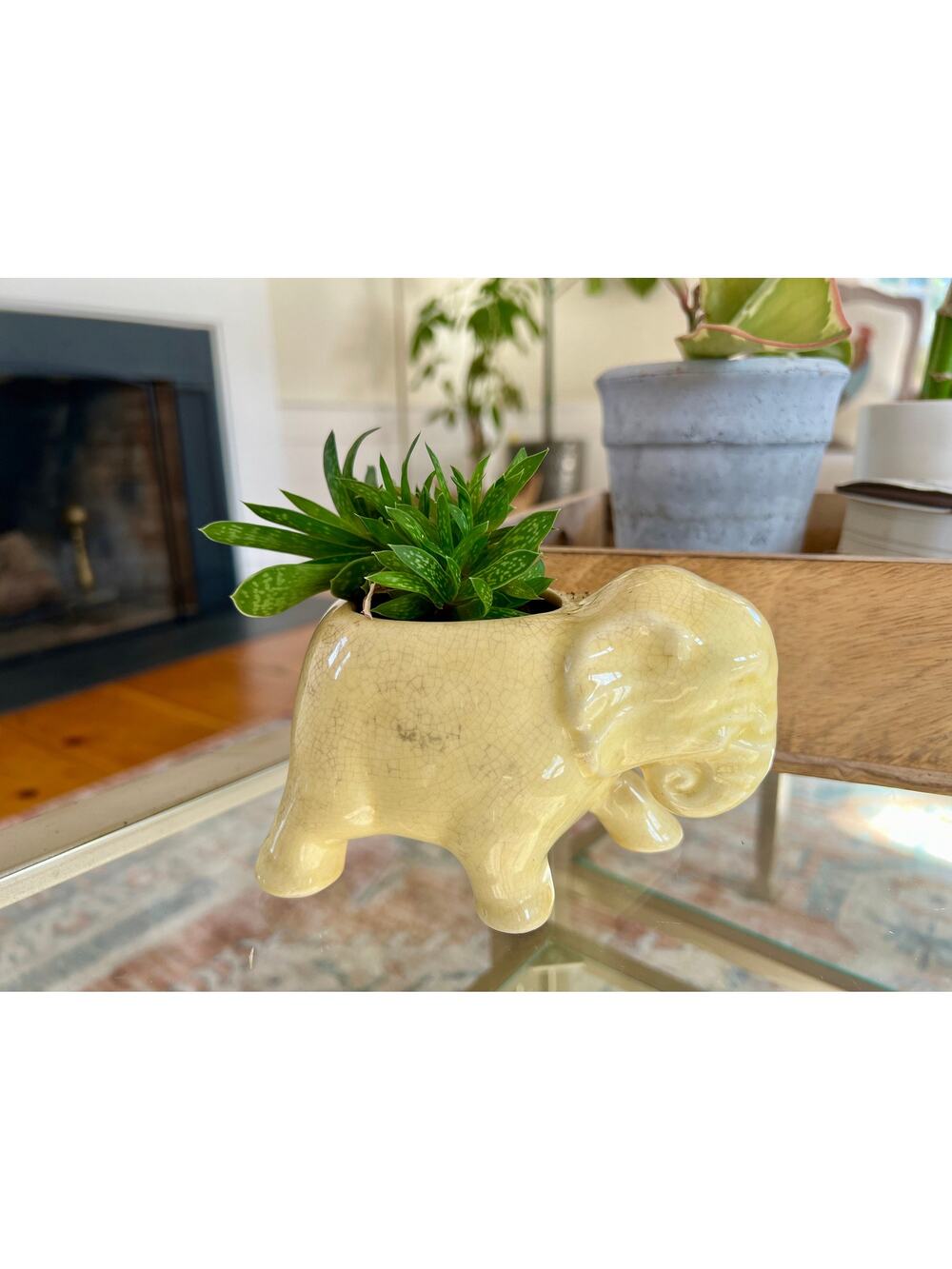 Vintage Ceramic Elephant Planter, Soft Yellow Flower Pot, Pastel Yellow Pottery